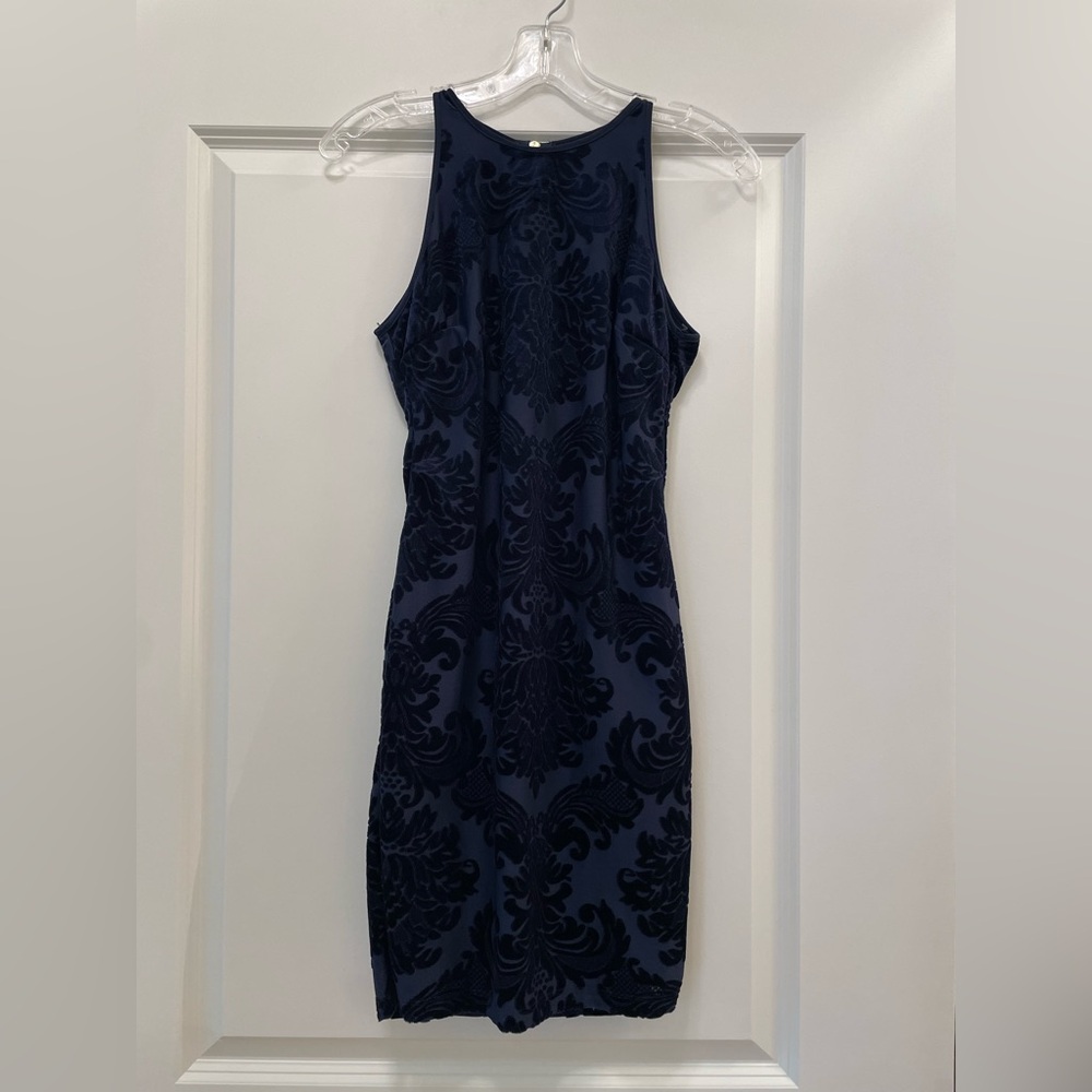 B Darlin Navy Blue Velvet Pattern Dress